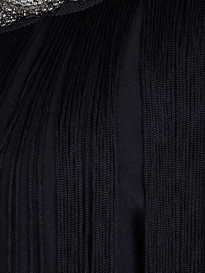 Braided Neck Chain Fringe Mini Dress