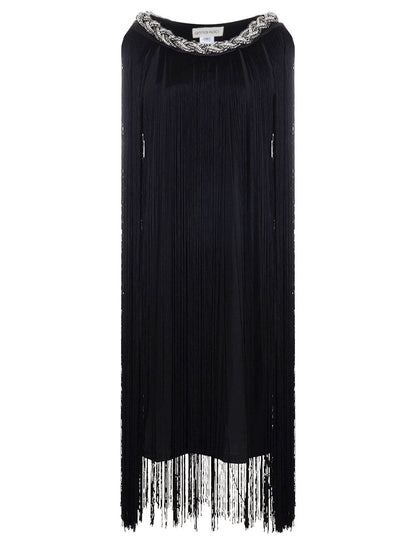 Braided Neck Chain Fringe Mini Dress