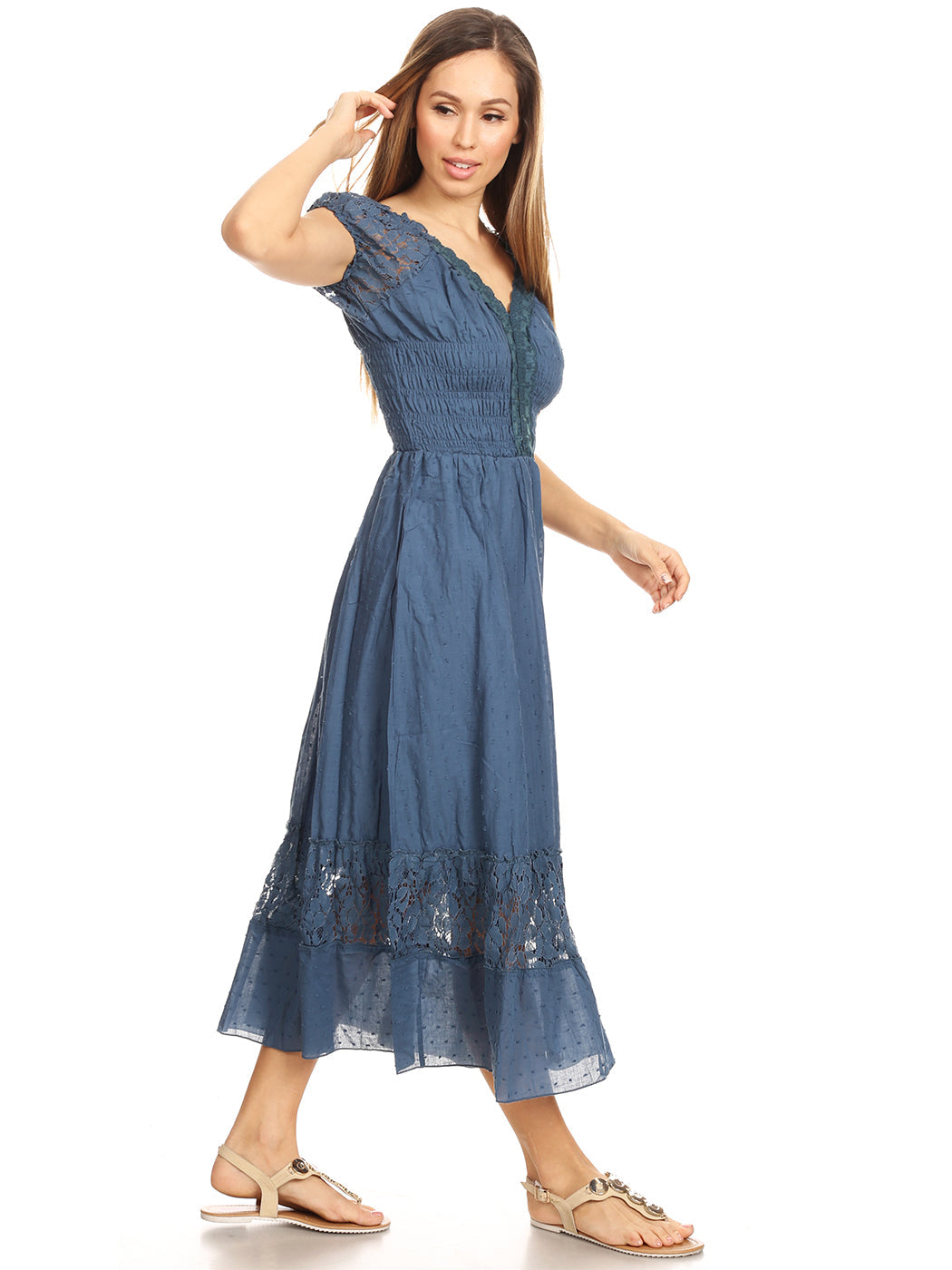 Vestido largo de encaje bohemio renacentista