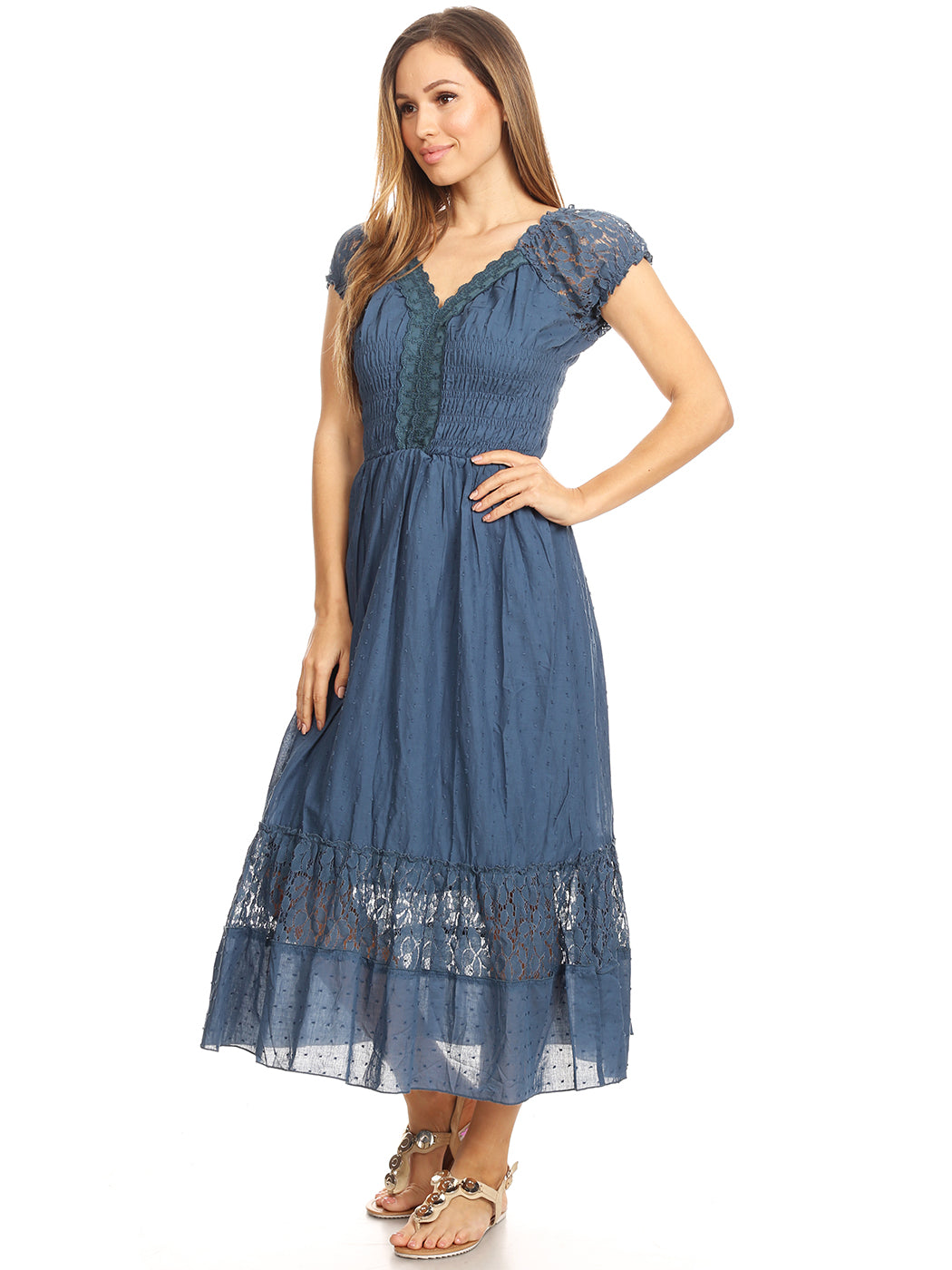 Vestido largo de encaje bohemio renacentista