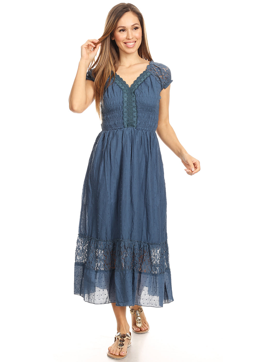 Vestido largo de encaje bohemio renacentista