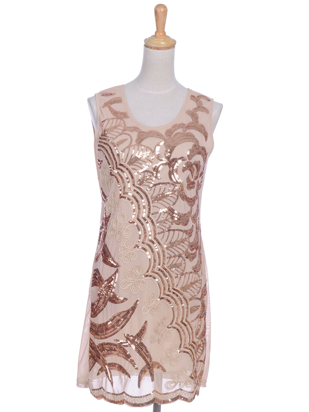 Vestido con apliques de cuerda trenzada, adornos de lentejuelas y corte S/M