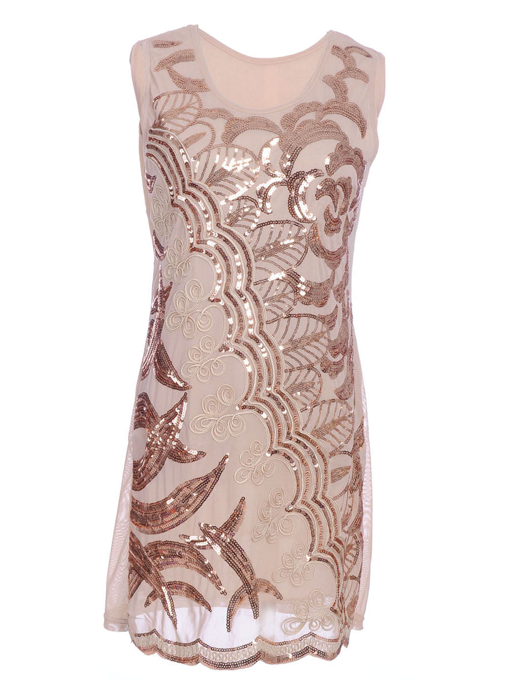 Vestido con apliques de cuerda trenzada, adornos de lentejuelas y corte S/M