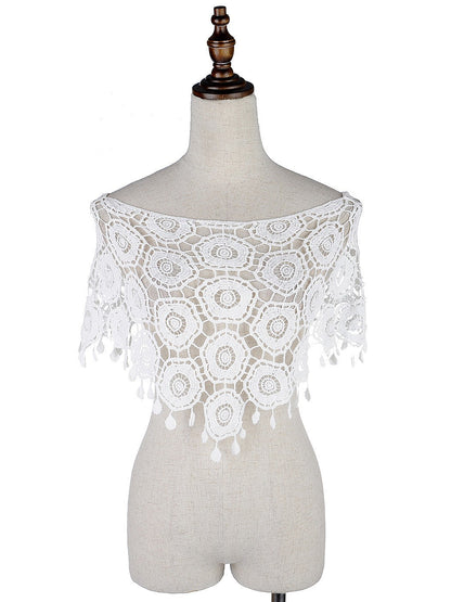 Poncho de red de crochet con borlas de Woodstock