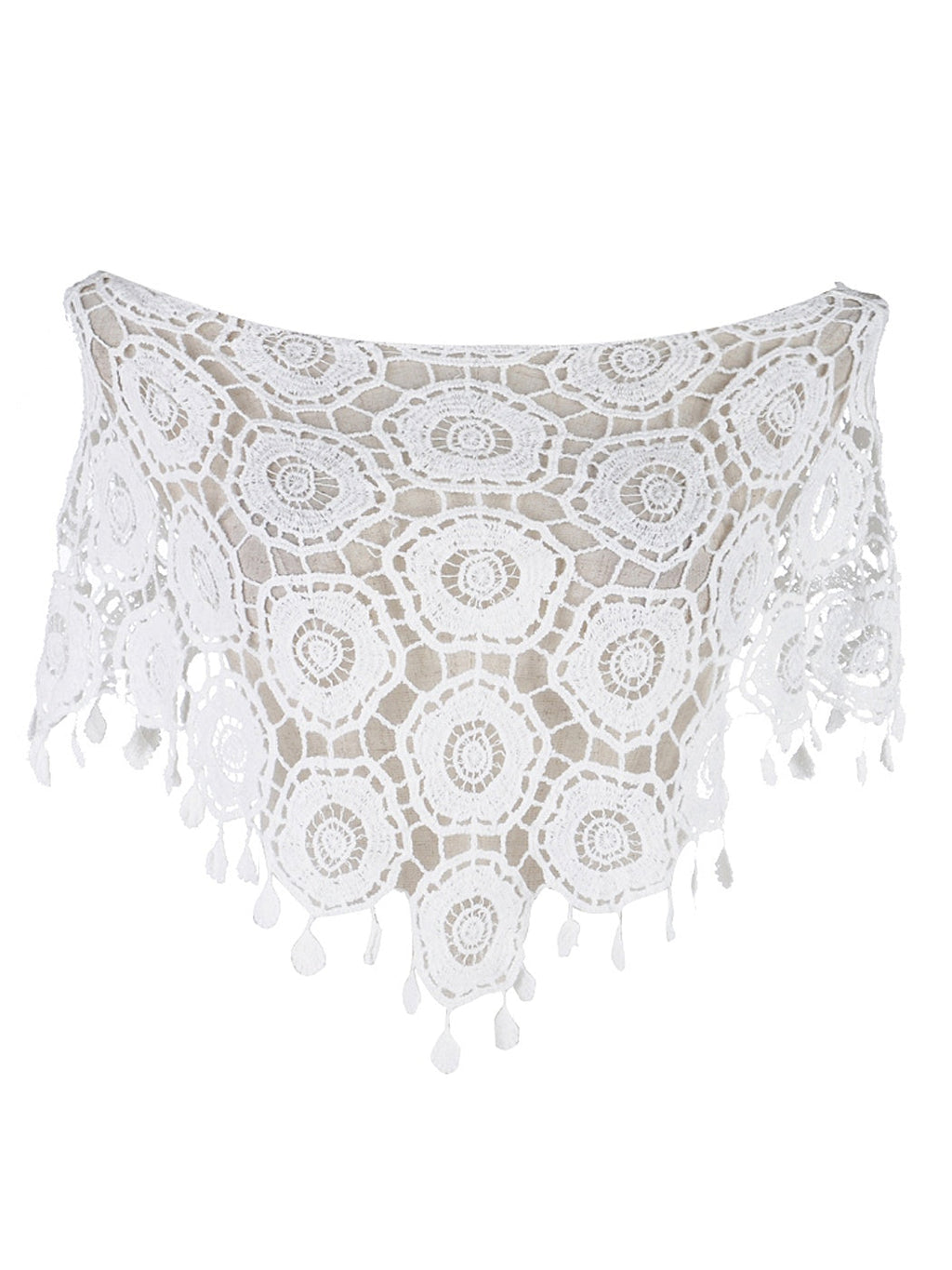 Poncho de red de crochet con borlas de Woodstock