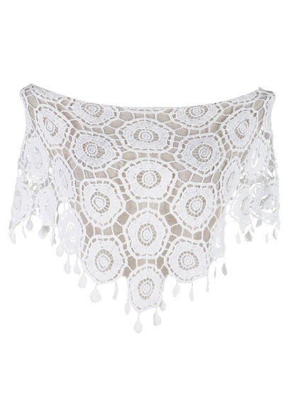 Poncho de red de crochet con borlas de Woodstock
