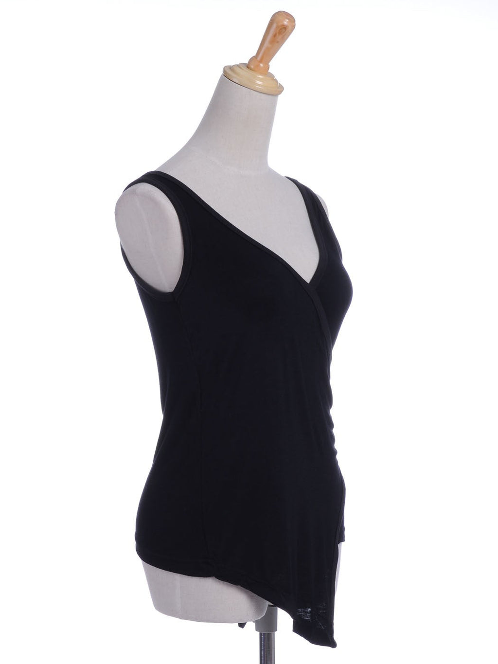 S/M Fit Black Uneven Hem V-Neckline Wrap Pointed Long Front Tank Top