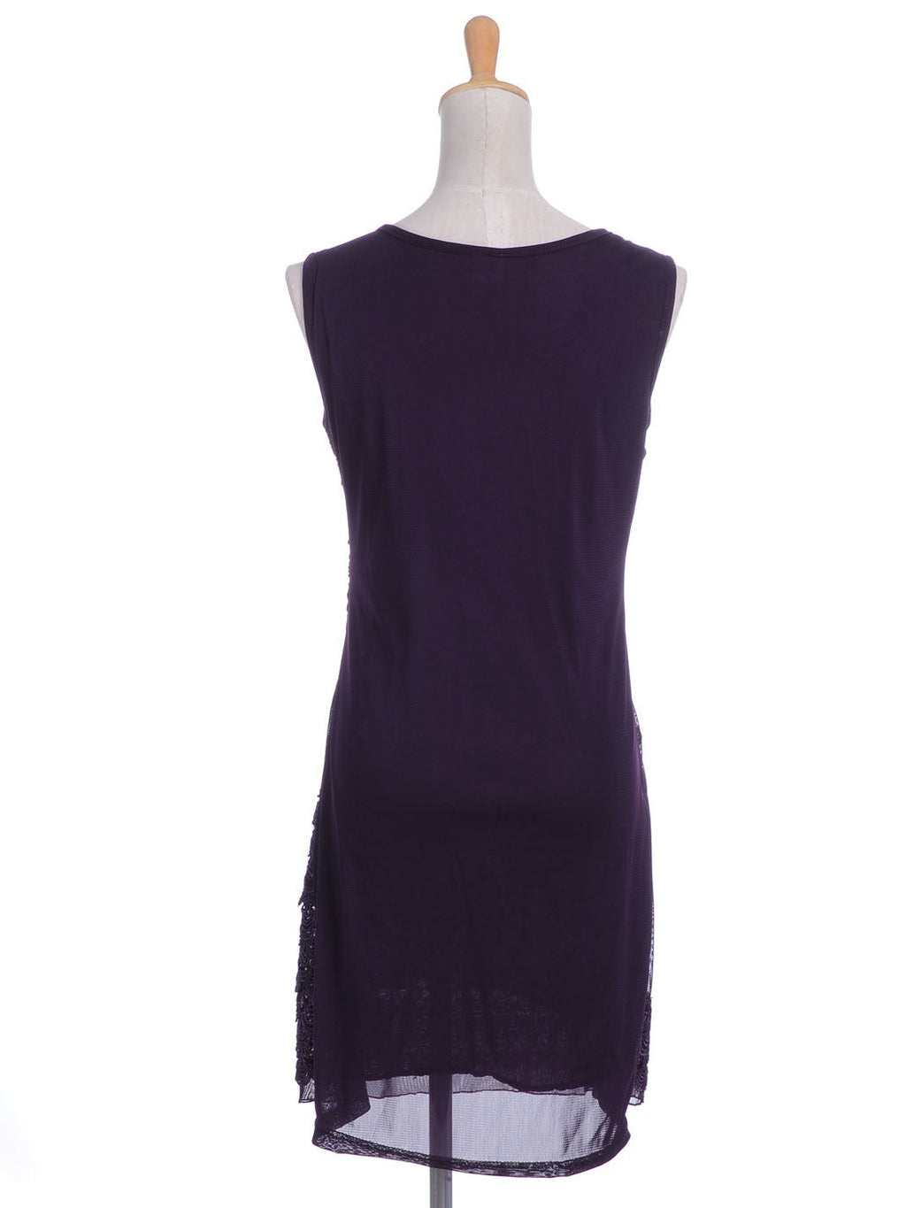 Womens Purple Floral Flower Peacock Scalloped Sleeveless Dress