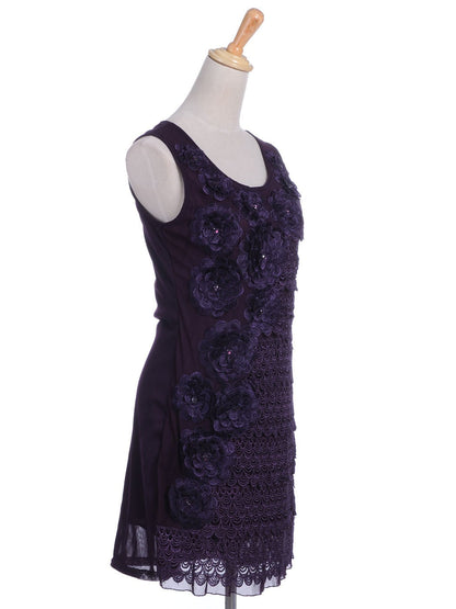 Vestido sin mangas con estampado de pavo real y flores moradas para mujer