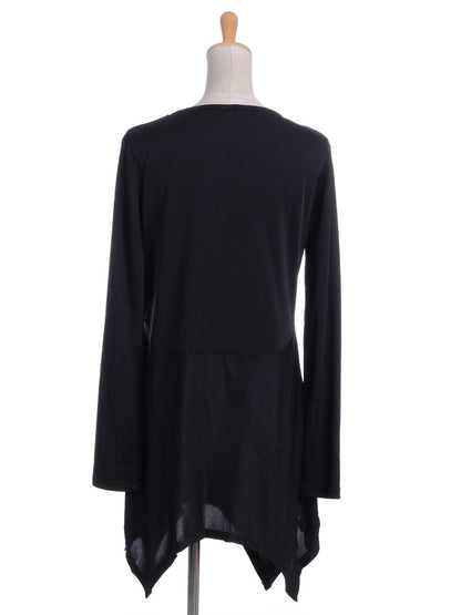 Black Magic Illusion Layer Pointed Handkerchief Hem Dress