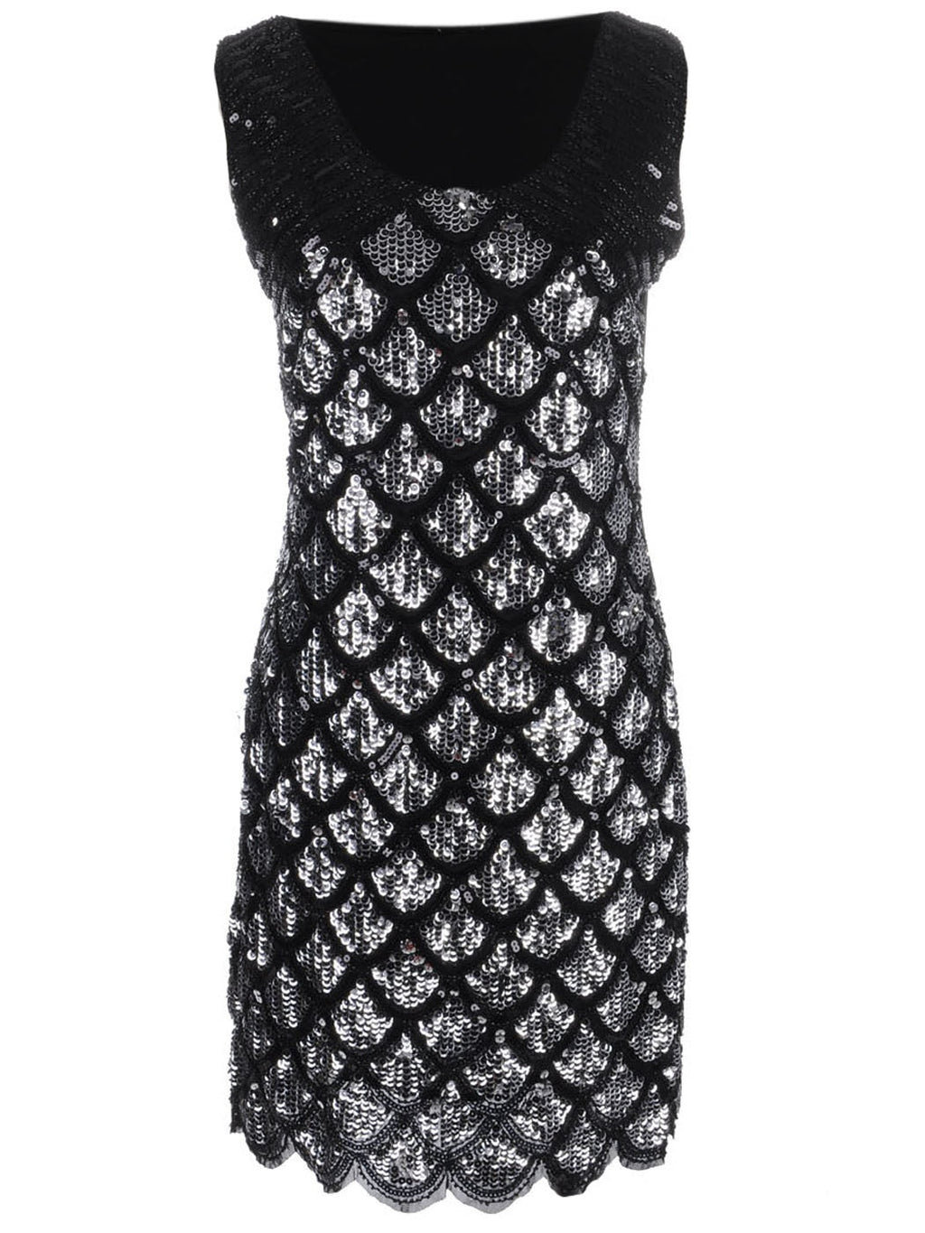 Vestido con adornos de lentejuelas y estampado festoneado