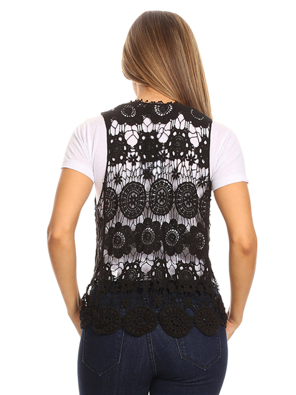 Floral Crochet Open Front Vest