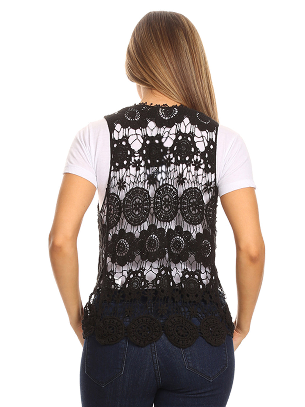 Floral Crochet Open Front Vest
