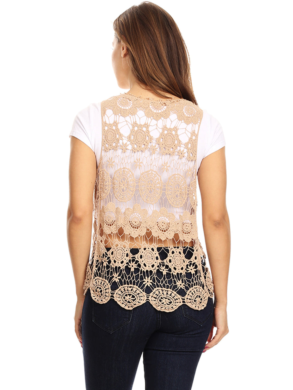 Floral Crochet Open Front Vest