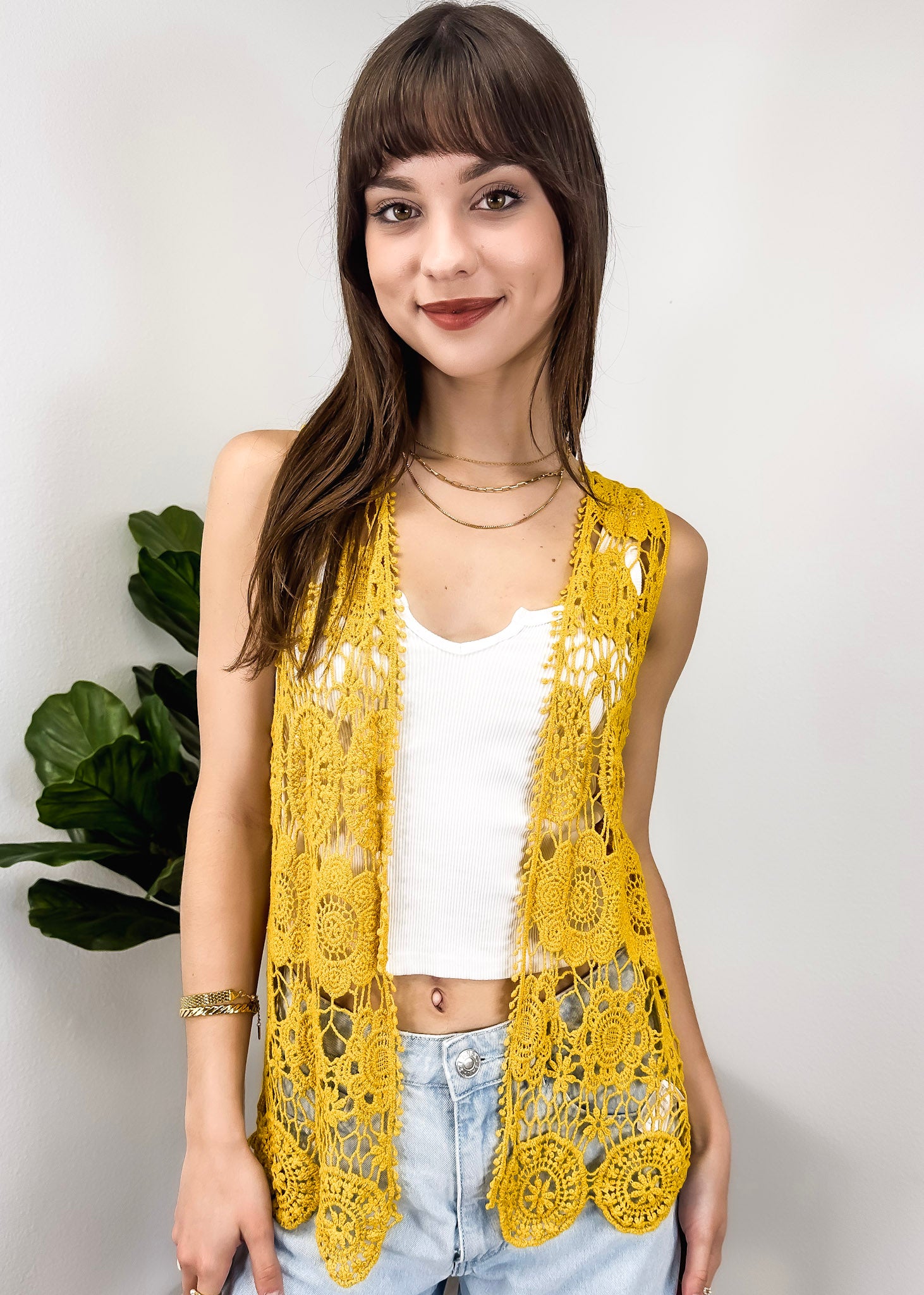 Floral Crochet Open Front Vest