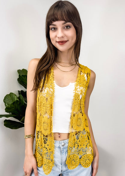 Floral Crochet Open Front Vest