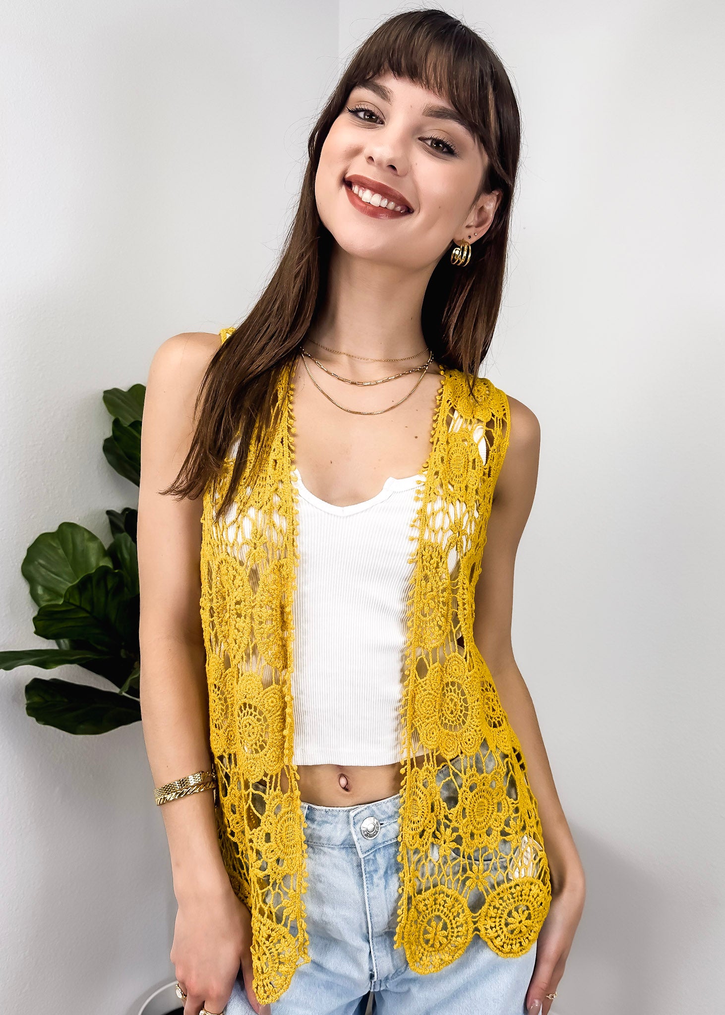 Floral Crochet Open Front Vest