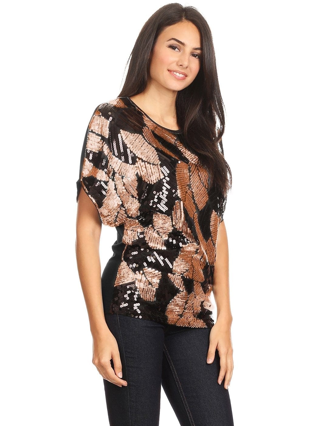 Blusa de noche holgada con mangas dolman y lentejuelas para mujer de Anna-Kaci