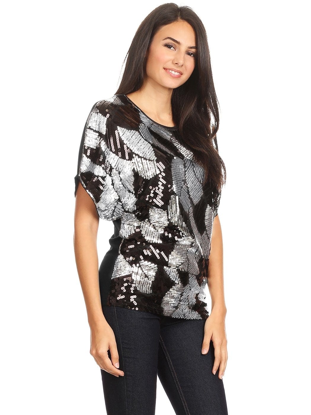 Blusa de noche holgada con mangas dolman y lentejuelas para mujer de Anna-Kaci