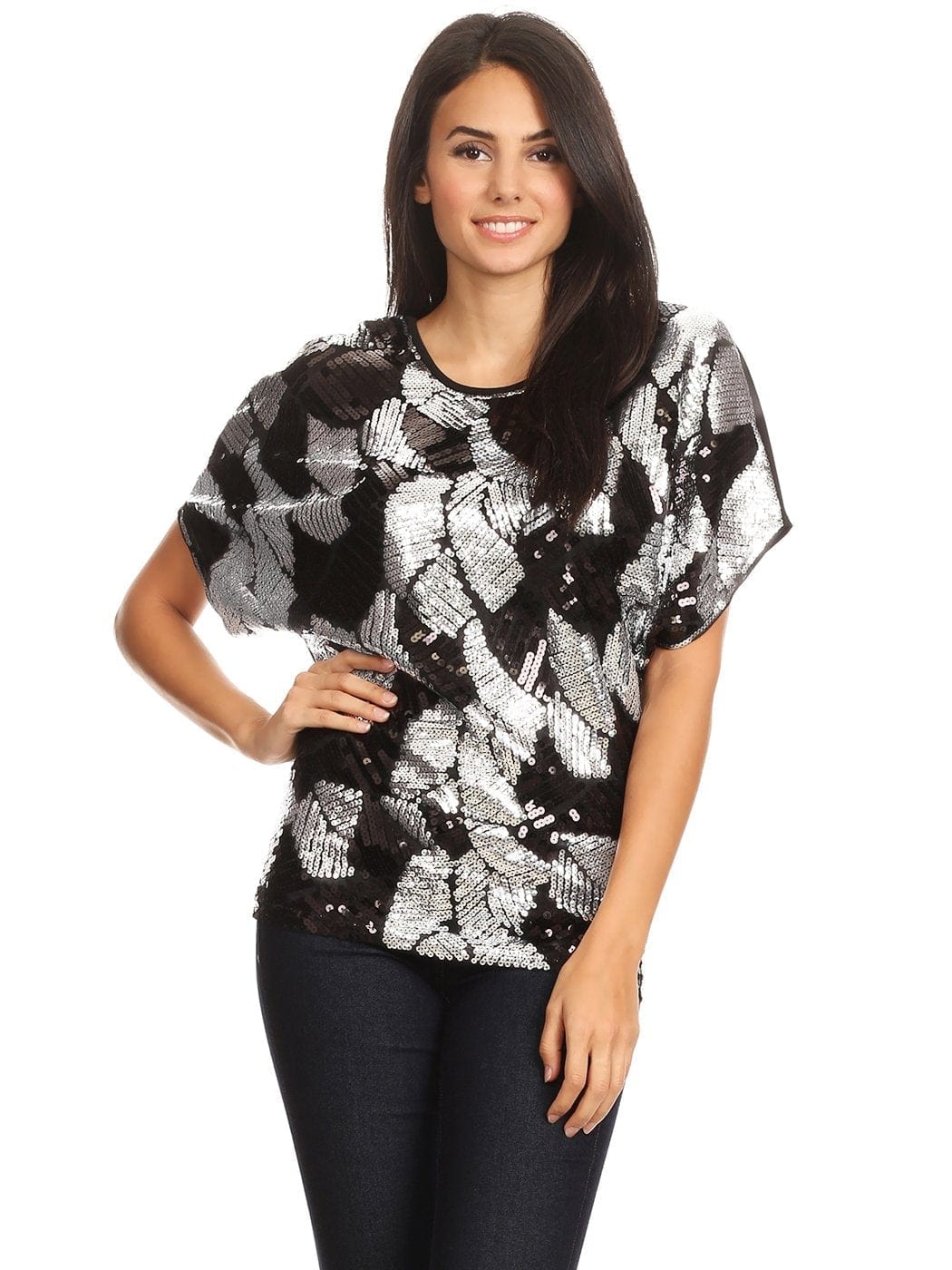 Blusa de noche holgada con mangas dolman y lentejuelas para mujer de Anna-Kaci