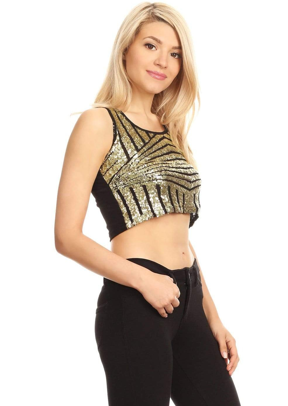 Camisa sin mangas con lentejuelas brillantes en el abdomen