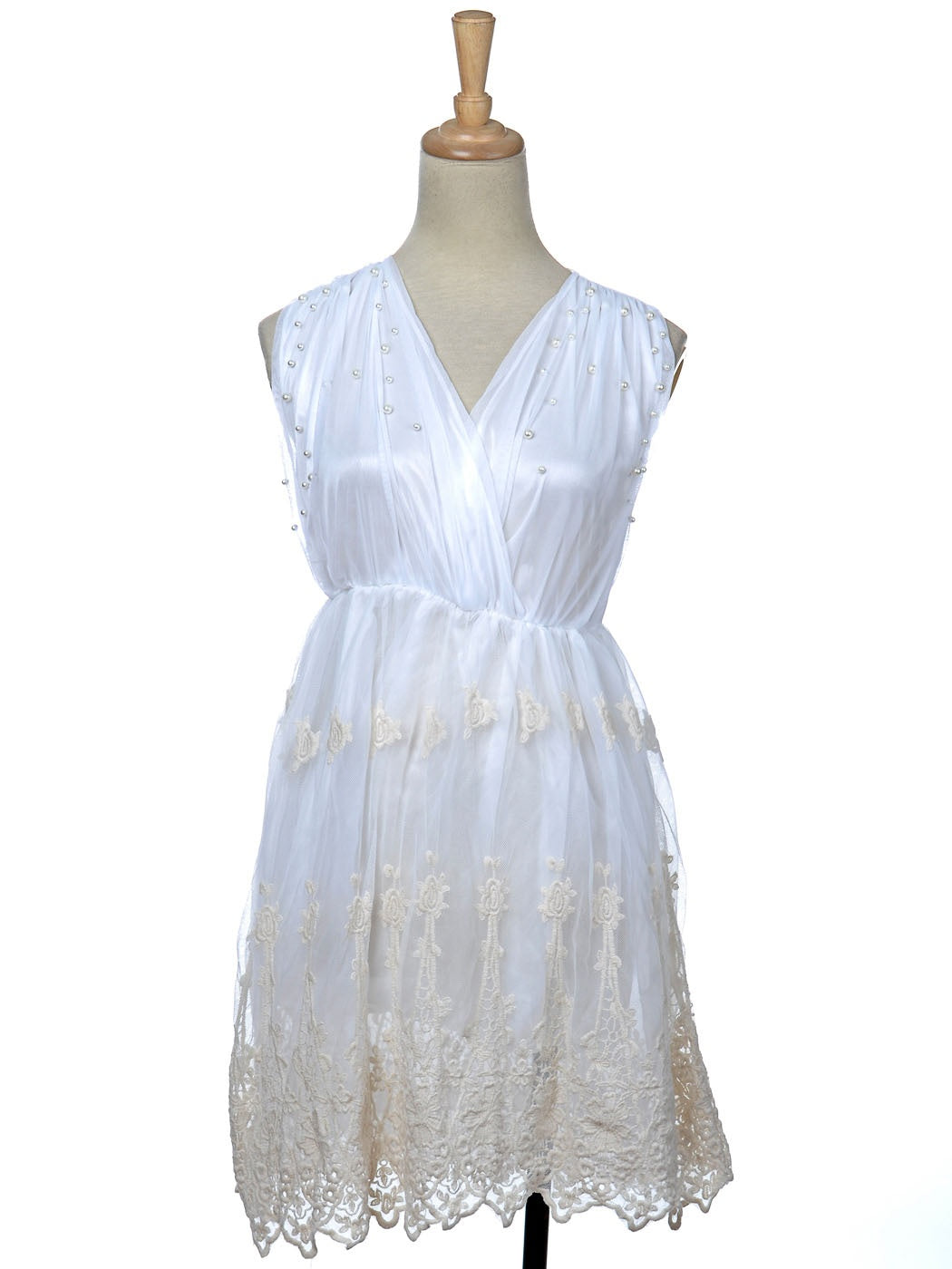 Free Size Cloud White Greek-Inspired Faux Pearl Bead Bridesmaid Dress