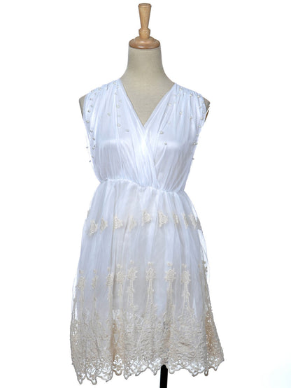 Free Size Cloud White Greek-Inspired Faux Pearl Bead Bridesmaid Dress