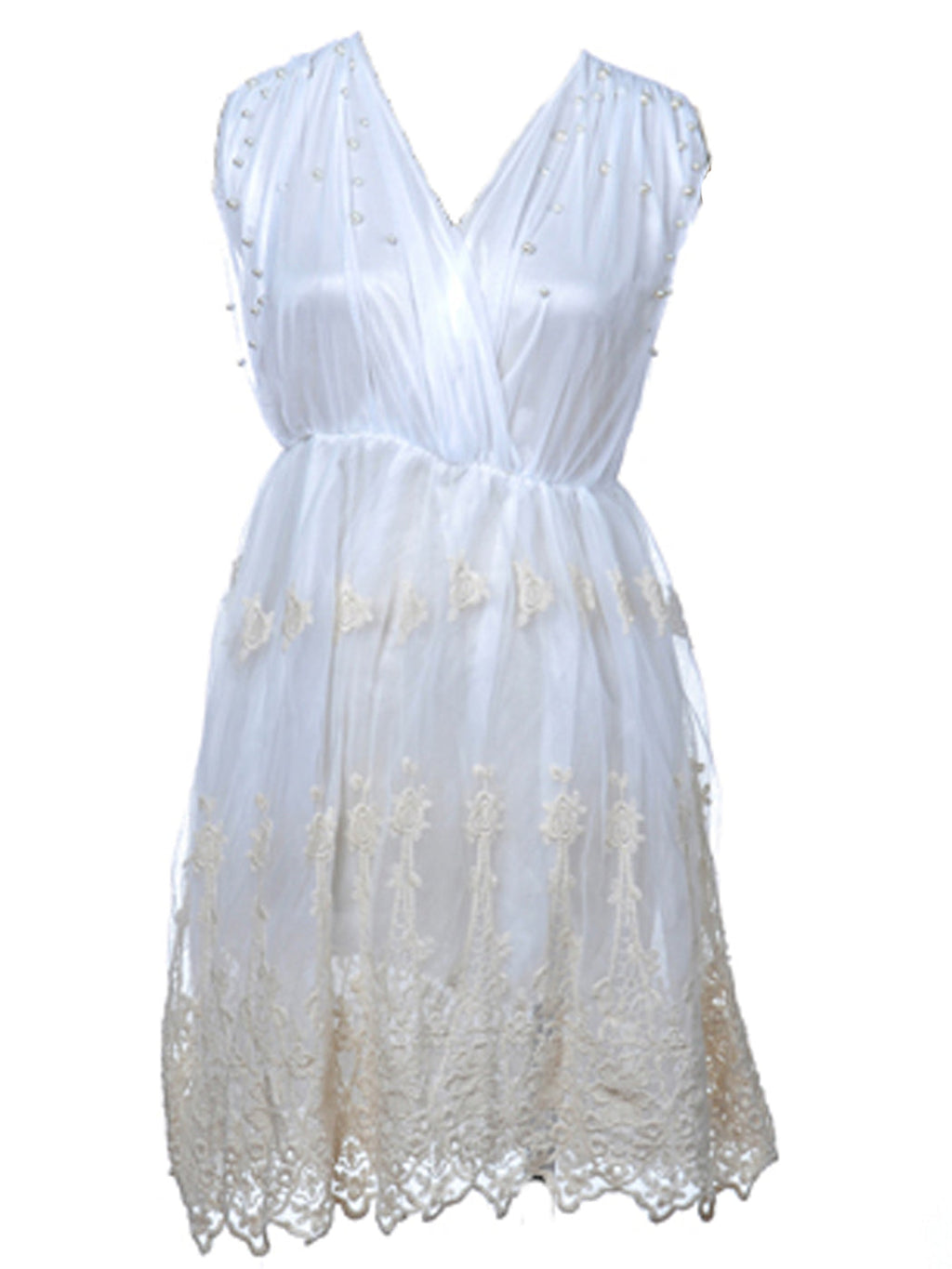 Vestido de dama de honor de inspiración griega con cuentas de perlas sintéticas en color blanco nube, talla única