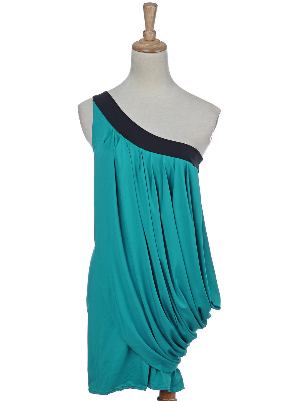 Vestido corto cruzado con hombros descubiertos y asimétrico en azul y verde para mujer, color verde azulado, talla mediana
