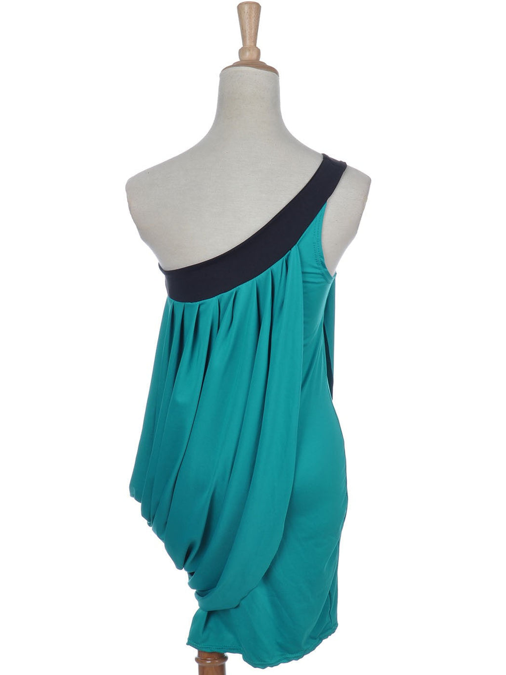 Vestido corto cruzado con hombros descubiertos y asimétrico en azul y verde para mujer, color verde azulado, talla mediana