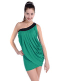 Vestido corto cruzado con hombros descubiertos y asimétrico en azul y verde para mujer, color verde azulado, talla mediana