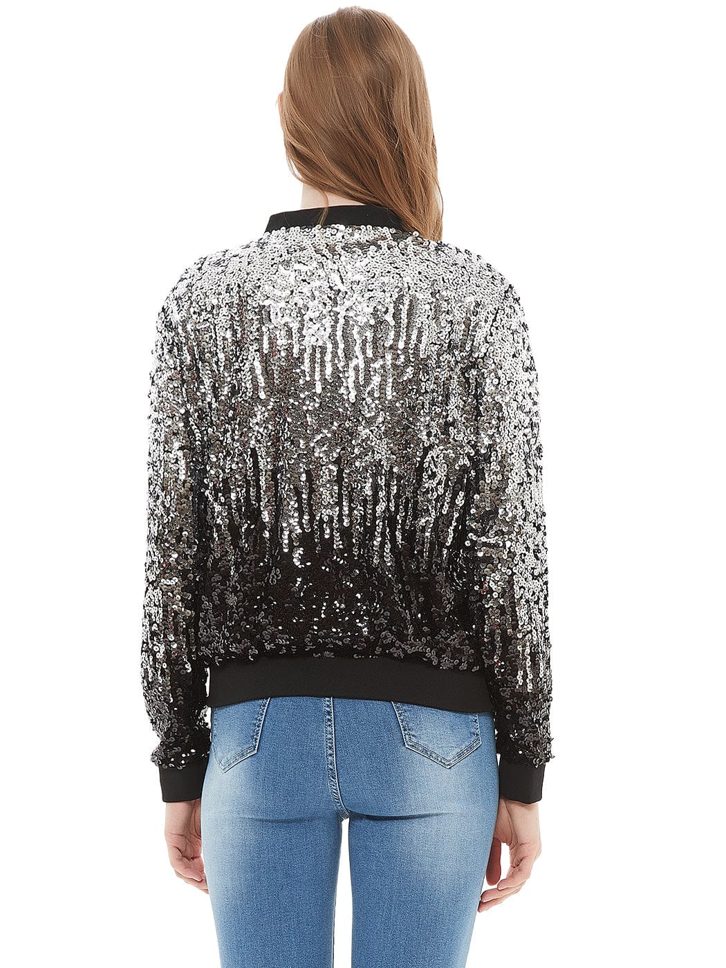 Sequin Bomber Zip-Up Jacket