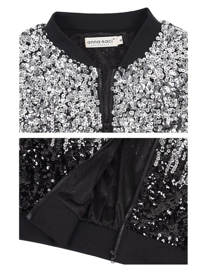 Sequin Bomber Zip-Up Jacket