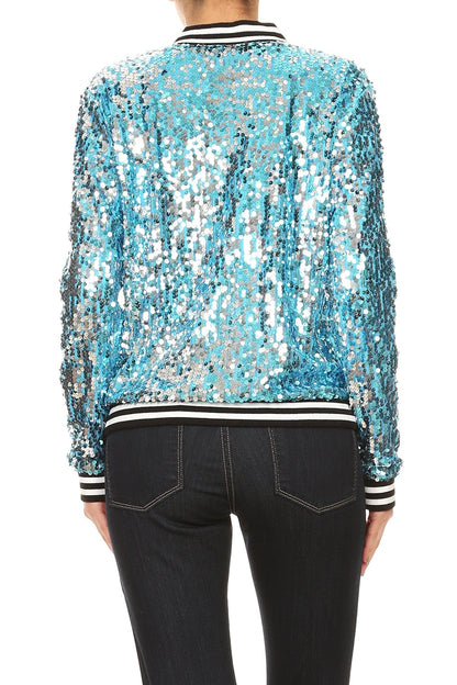 Sequin Bomber Zip-Up Jacket