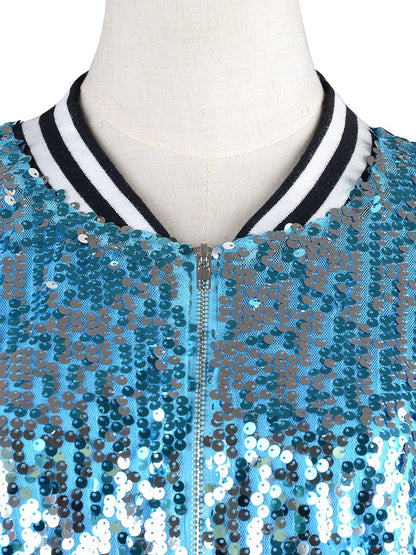 Sequin Bomber Zip-Up Jacket