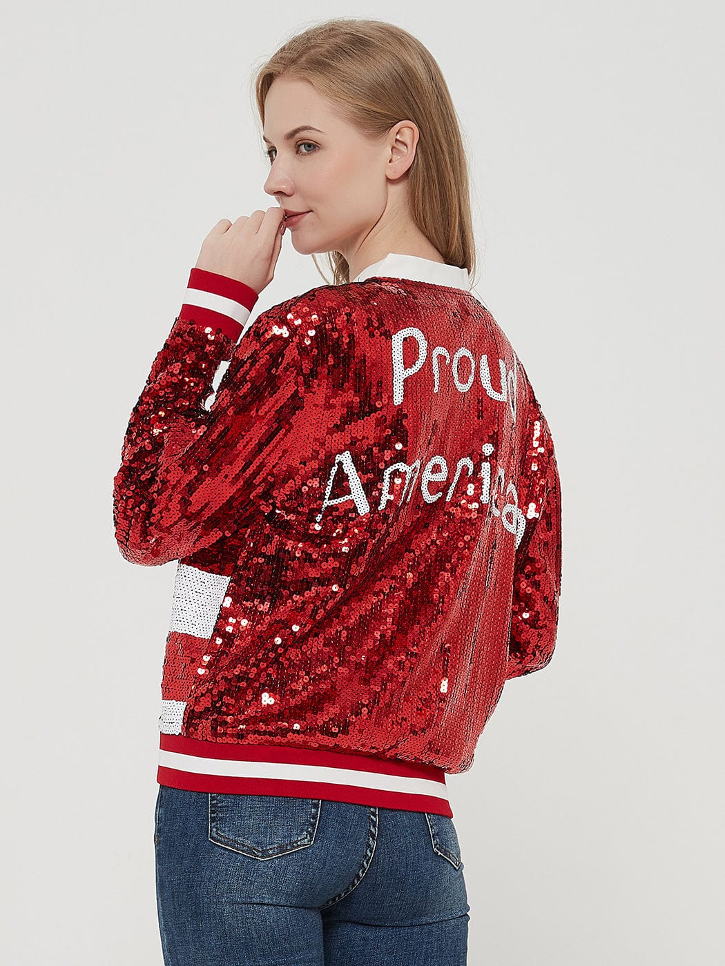 Sequin Bomber Zip-Up Jacket