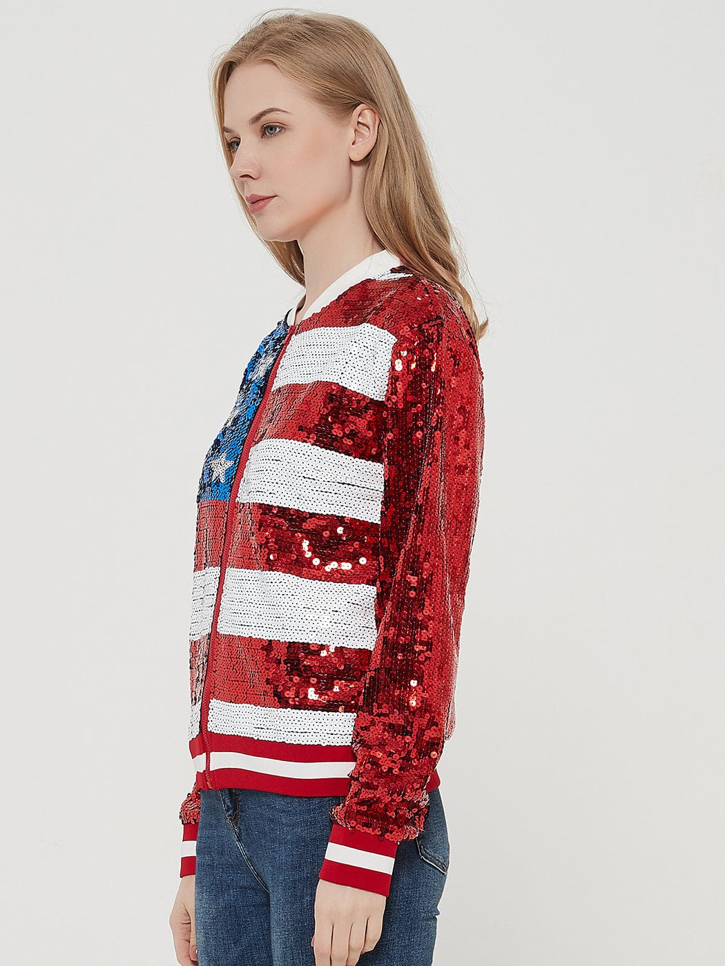 Sequin Bomber Zip-Up Jacket