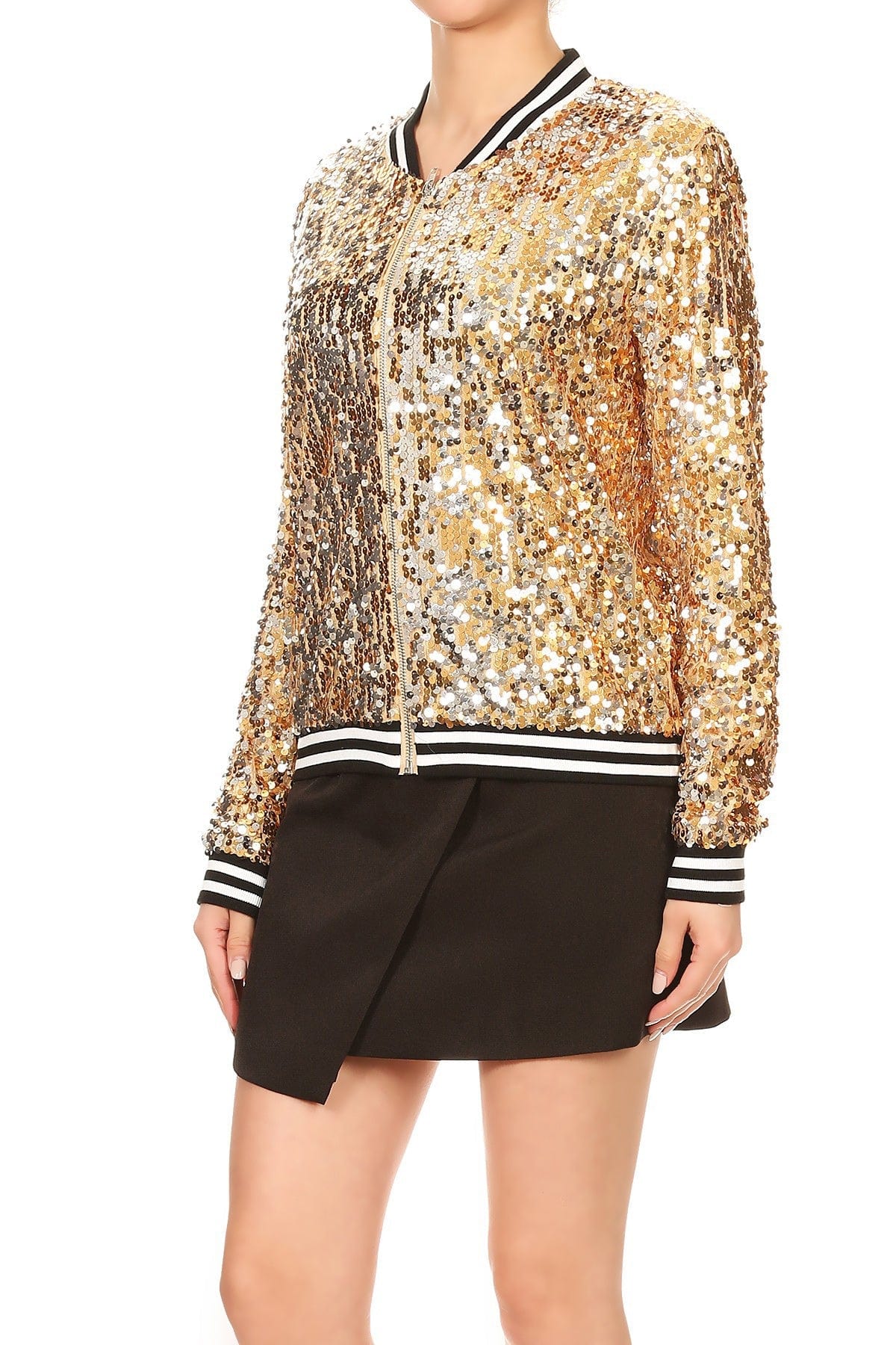 Sequin Bomber Zip-Up Jacket