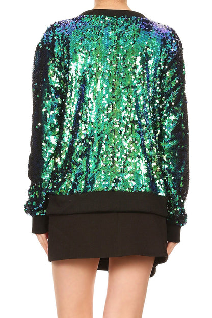 Sequin Bomber Zip-Up Jacket