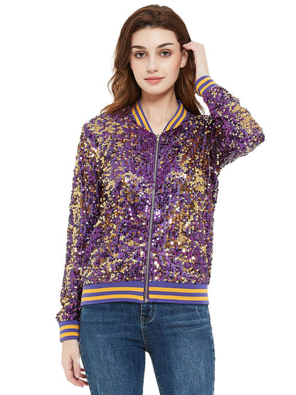 Sequin Bomber Zip-Up Jacket