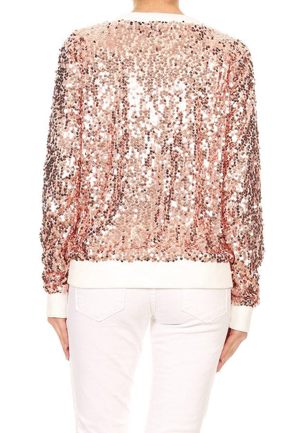 Sequin Bomber Zip-Up Jacket