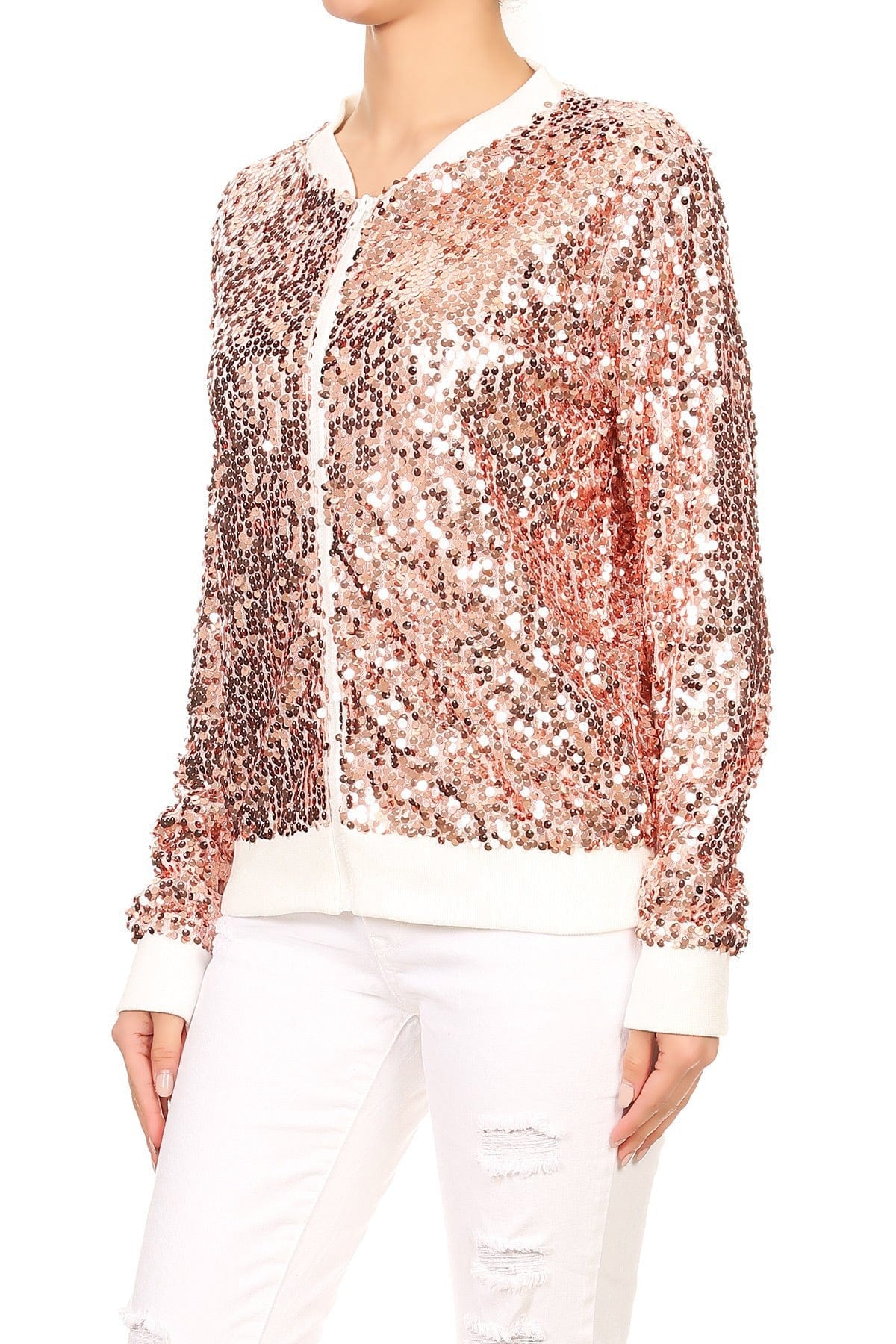 Sequin Bomber Zip-Up Jacket