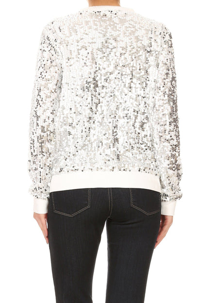 Sequin Bomber Zip-Up Jacket