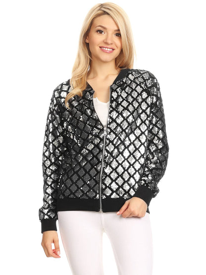 Sequin Bomber Zip-Up Jacket