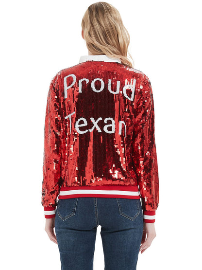 Sequin Bomber Zip-Up Jacket