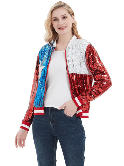 Sequin Bomber Zip-Up Jacket