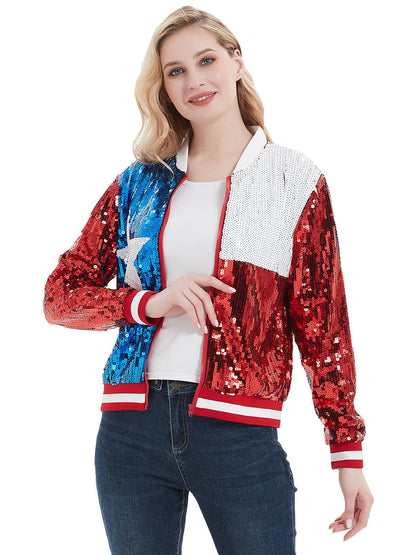 Sequin Bomber Zip-Up Jacket