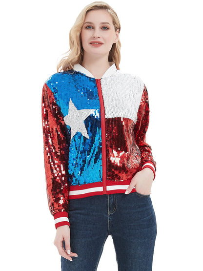 Sequin Bomber Zip-Up Jacket