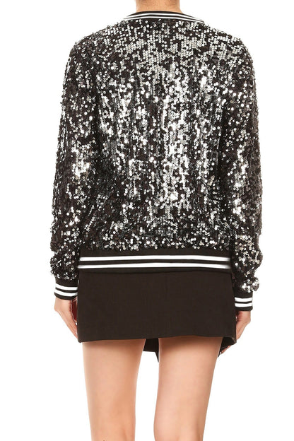 Sequin Bomber Zip-Up Jacket