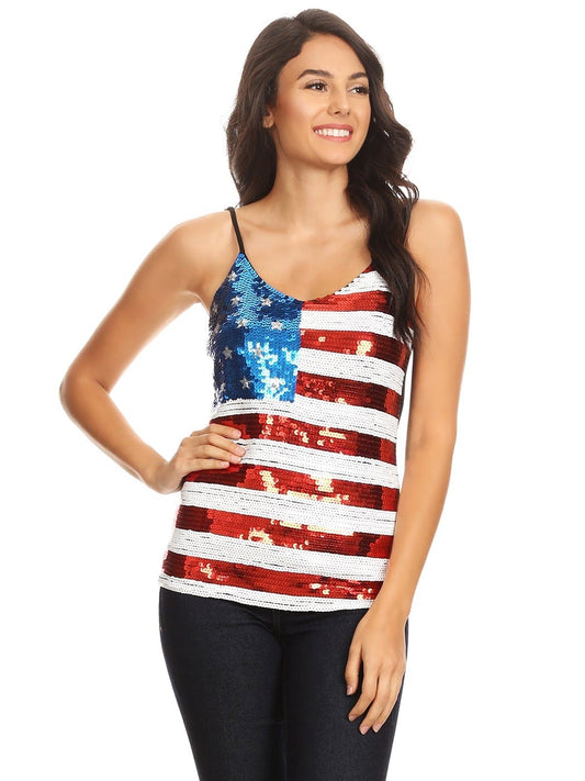 Patriotic American Sequin Camisole Top